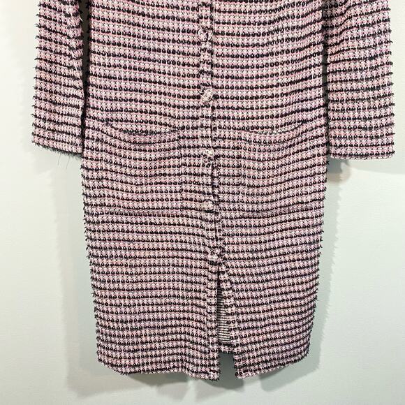 Zara Women's Pink & Black Textured Tweed V-neck Oversized Sweater Dress Size S - Picture 4 of 8